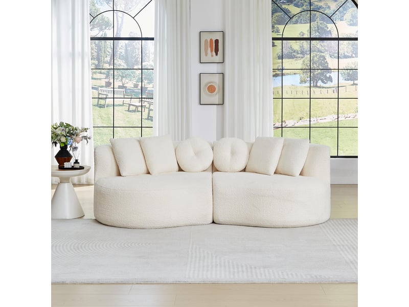 Canapé 2 places - 223 x 109 x 79 cm - canapé de salon divan lounge design cashew et rembourré en chenille - beige  - Conforama D