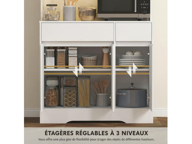 Buffet de cuisine haut 100 x 38 x 180 cm – blanc – led rgb, 6 portes, 2 tiroirs et plan de travail  - Conforama D