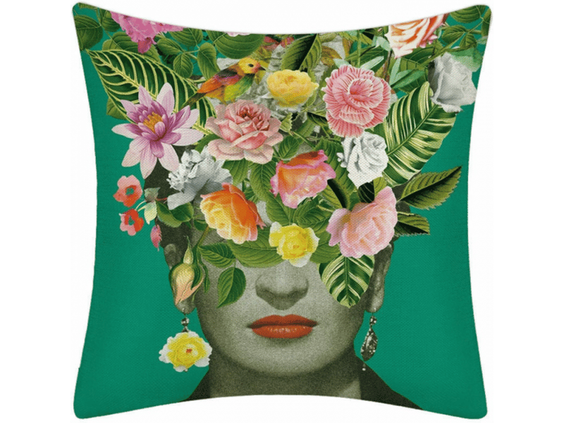  Lot de 4 housse de coussin - 4 pièces peinture à l'huile frida kahlo autoportrait coton lin taie d'oreiller voiture, coussin canapé, canapé, - lit 45 x 45 cm, vert  - Conforama D
