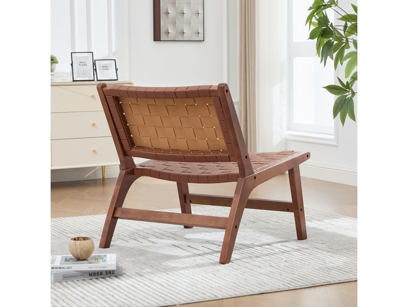  Fauteuil 71x66x72 cm à motif damier en bois et polyuréthane (pu) brun  - Conforama D