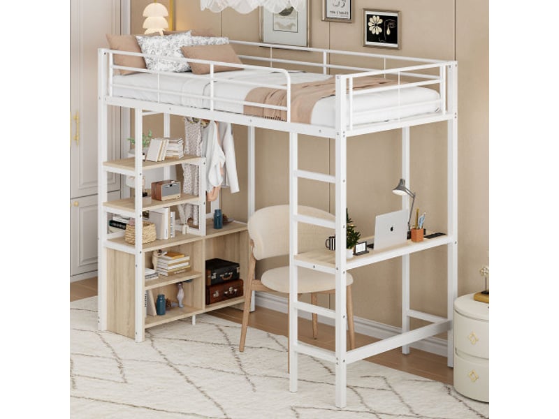  Lit mezzanine 90x200 cm coloris blanc métal lit enfant blanc - Conforama D