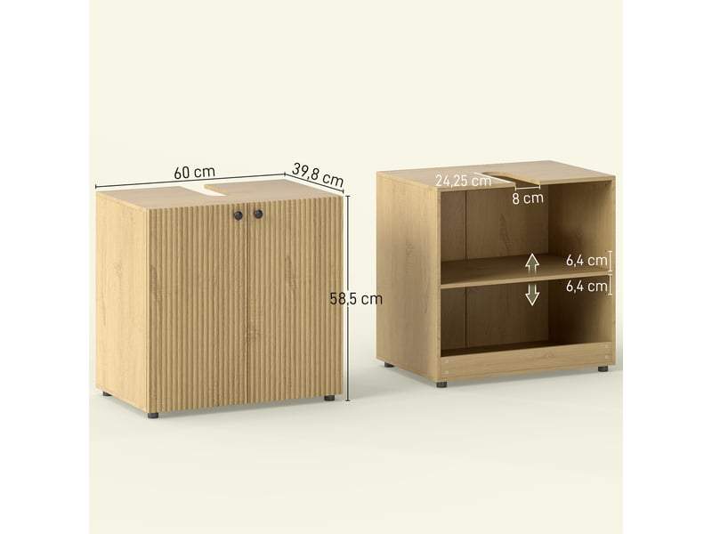  Meuble sous lavabo 60 cm, 2 portes à fermeture douce, bois naturel  - Conforama E