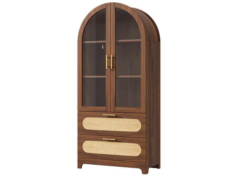  Buffet haut 175x80x40 cm avec 2 tiroirs et portes vitrées, armoire de rangement spacieuse et stable pour maison  - Conforama A