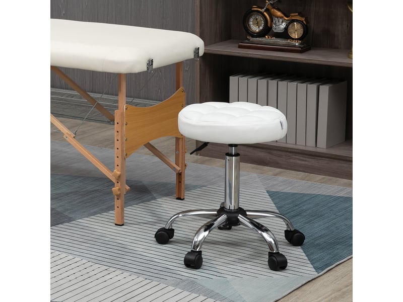 Tabouret pivotant rond à roulettes hauteur réglable et revêtement en simili cuir blanc - Conforama B