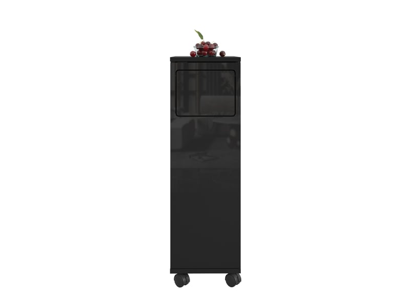  Meuble poubelle roulant 24,2 x 35,1 x 80,2 cm noir brillant mdf, porte à ouverture 180 degrés  - Conforama A