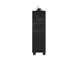 Meuble poubelle roulant 24,2 x 35,1 x 80,2 cm noir brillant mdf, porte à ouverture 180 degrés