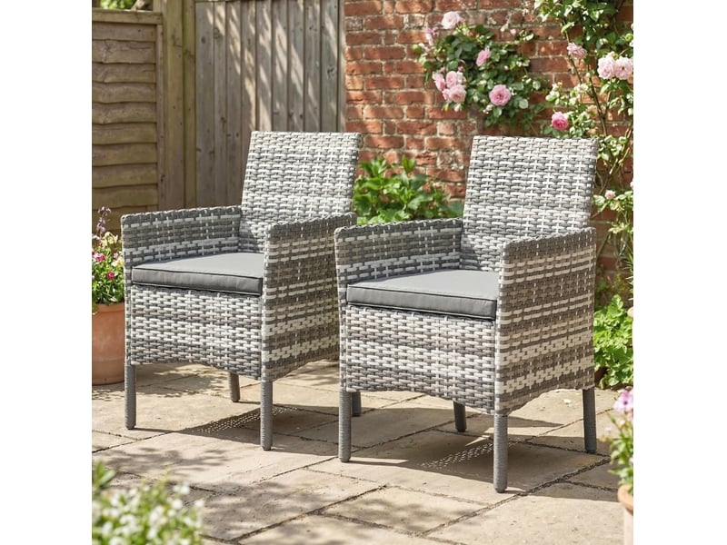  Lot de 2 chaises de jardin en polyrattan gris avec kessons amovibles et cadre en acier  - Conforama B