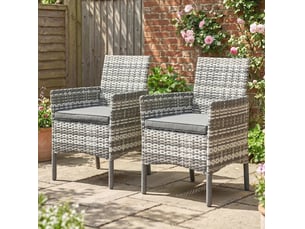 Lot de 2 chaises de jardin en polyrattan gris avec kessons amovibles et cadre en acier