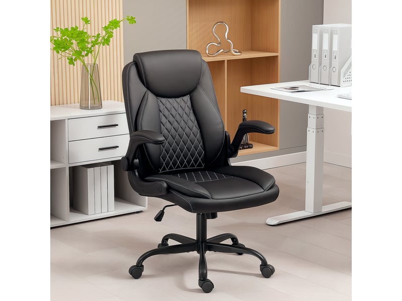  Fauteuil de bureau ergonomique, chaise bureau, polyuréthane, 67x65x110cm, noir  - Conforama D