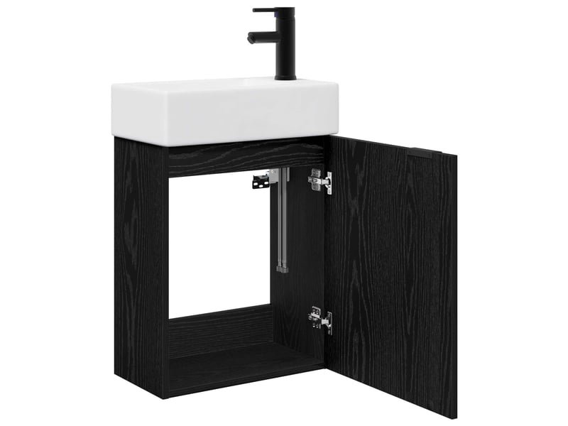  Meuble de rangement salle de bain avec robinet chêne noir shl8168  - Conforama D