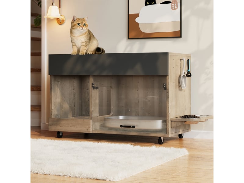 Meuble cache-litière avec rangement, maison de toilette discrète, chêne, 100 x 45.5 x 67 cm, mdf Fay Lum - Conforama E
