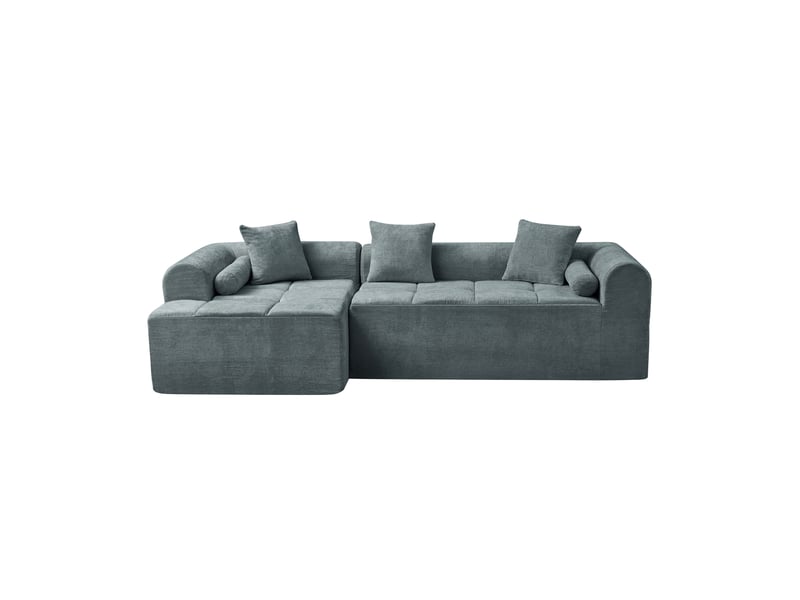  Canapé d'angle 263 x 132,5 cm bleu en chenille, 4 places avec poche latérale intégrée et assise à ressorts  - Conforama A