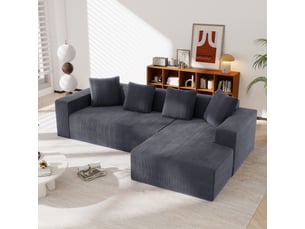 Canapé modulable 3 places 261x146cm - sans montage mousse mémoire 4 coussins - peluche douce - gris
