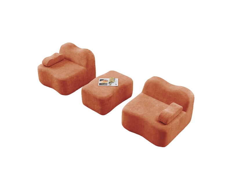 Canapé modulable 2 places en forme de l, canapé orange en velours avec pouf assorti, assise profonde pour salon et appartement - Conforama W