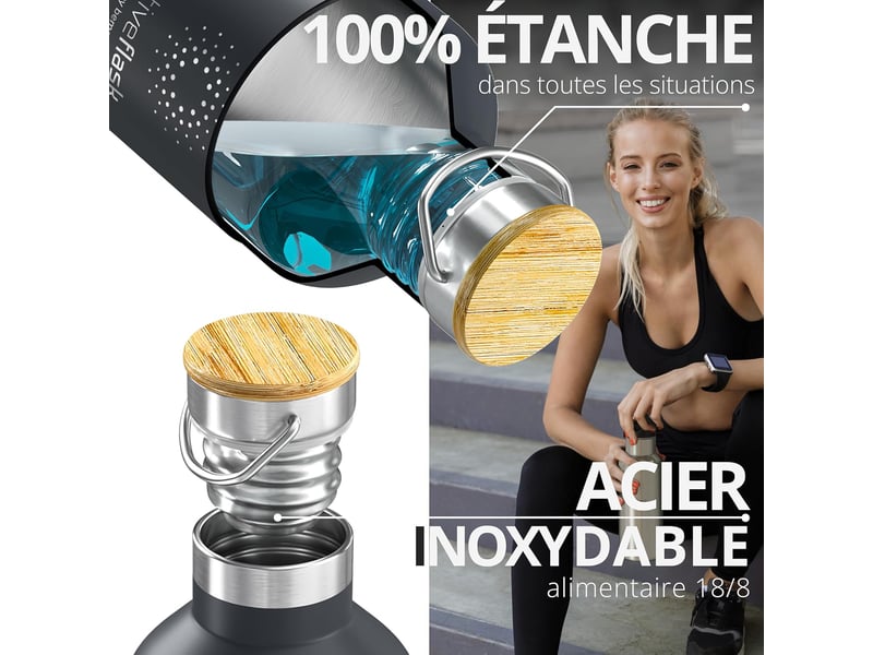  Bouteille d’eau acier inoxydable isolée thermos réutilisable  500ml  - Conforama C