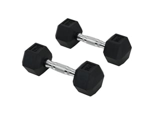 Lot de 2 haltères hexagonales de 5 kg en caoutchouc avec poignée antidérapante, noires