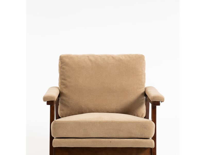  Fauteuil à bascule 83 x 73 x 80 cm marron clair en velours, dossier rembourré et structure en bois pour salon  - Conforama D