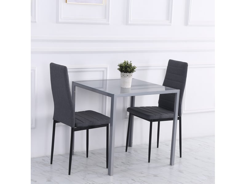  Table de salle à manger carrée pour 4 personnes avec plateau en verre trempé et cadre en acier gris 75 × 75 × 75 cm  - Conforama B