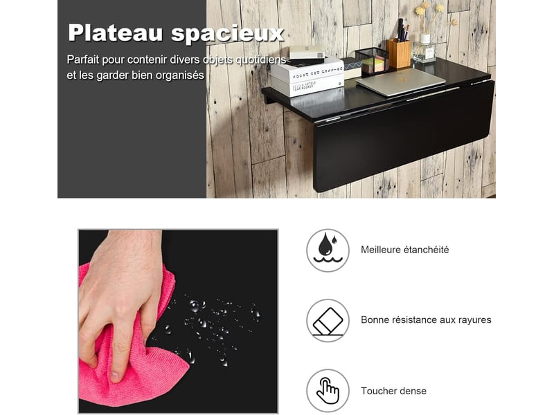 Costway table pliante cuisine table rabattable murale-double plateaux pliable 80×60cm(l x l) pour entrée bureau cuisine-noir  - Conforama D