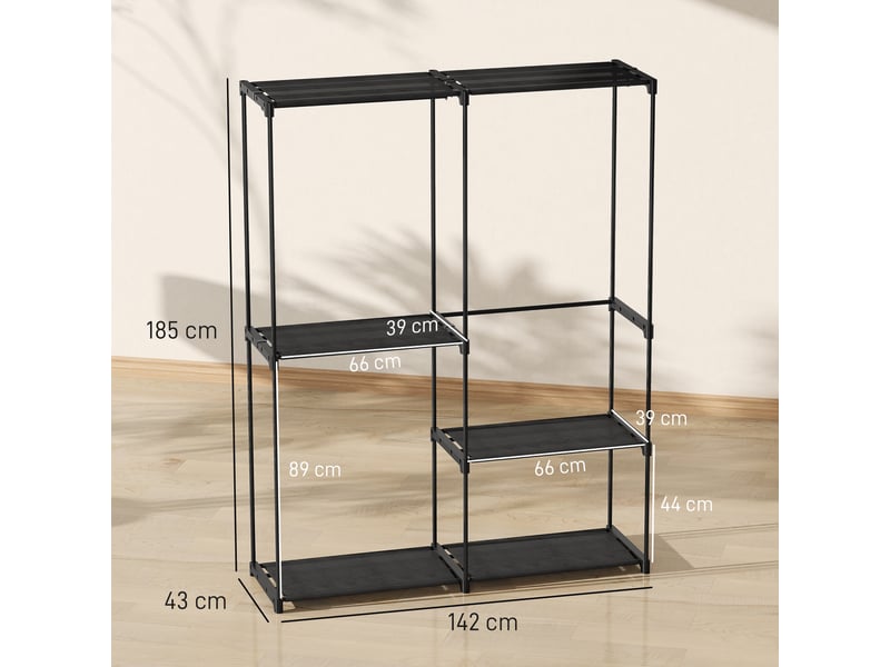  Armoire de rangement, penderie portable avec 3 barres de suspension et 4 étagères, 142 x 43 x 185 cm, noir  - Conforama D