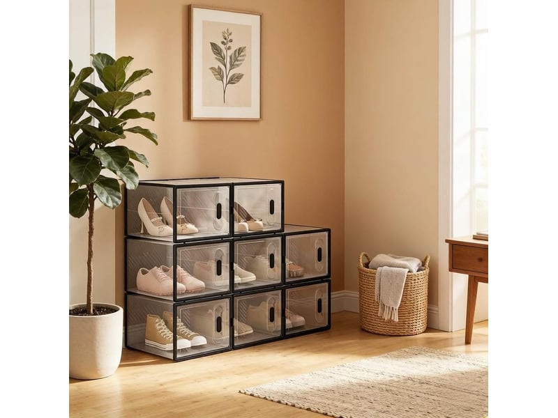  Boîtes à chaussures empilables tcqpz lot de 8 modulaires à ouverture frontale transparent et noir 25 x 18,5 x 35,5 cm  - Conforama D
