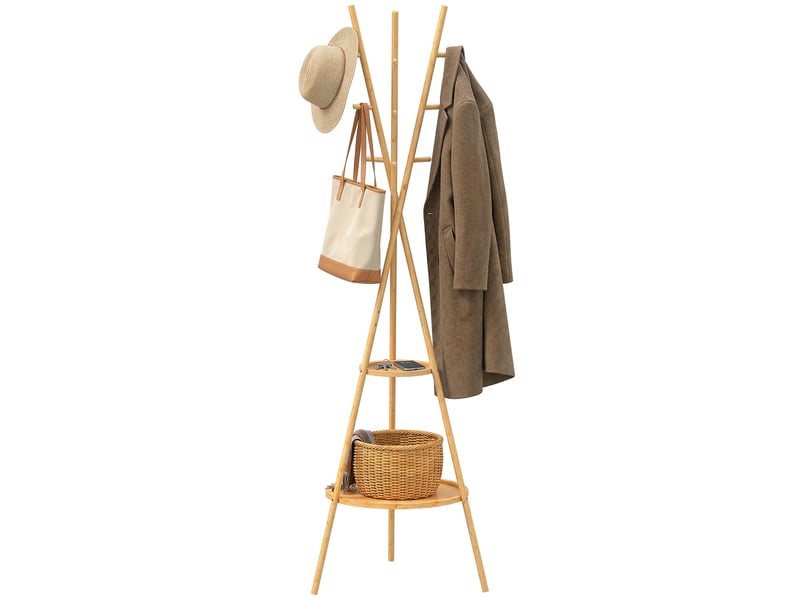  Portant à vêtements avec 9 crochets et 2 étagères, naturel  - Conforama A