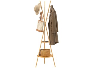 Portant à vêtements avec 9 crochets et 2 étagères, naturel