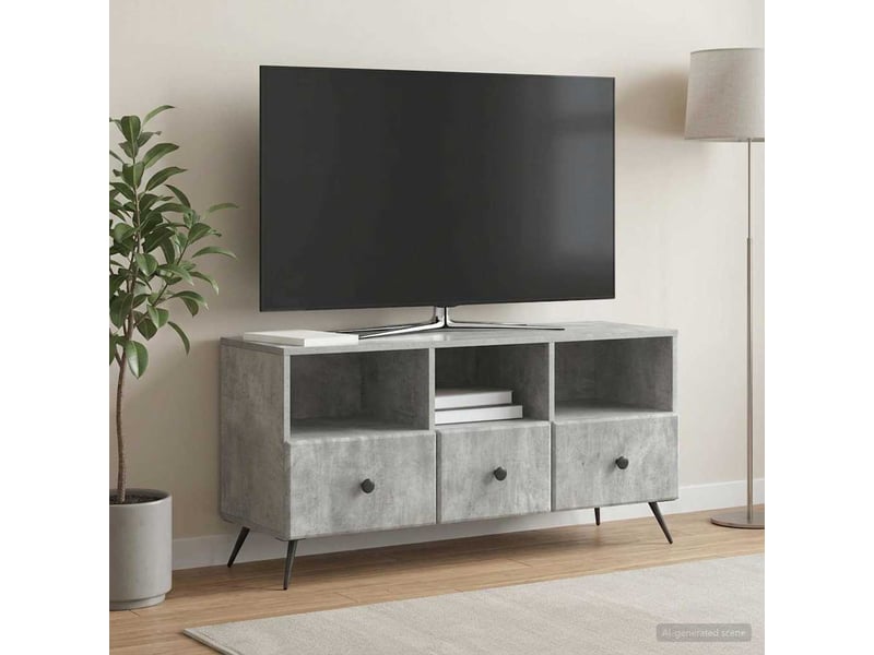  Meuble tv - banc tv - meuble de rangement gris béton 102 x 34,5 x 50 cm bois d'ingénierie  - Conforama D