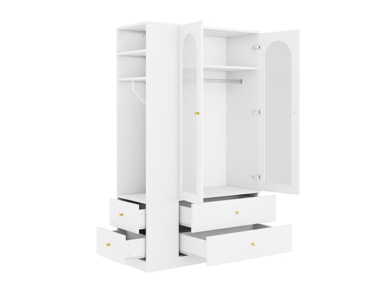 Armoire,120x50x200 cm,4 tiroirs, 2 portes vitrées et penderie,mdf,blanche  - Conforama D