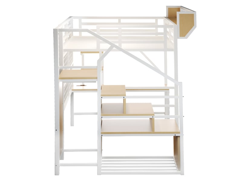 Lit mezzanine 140x200 cm avec bureau, rangements et led coloris blanc  - Conforama E