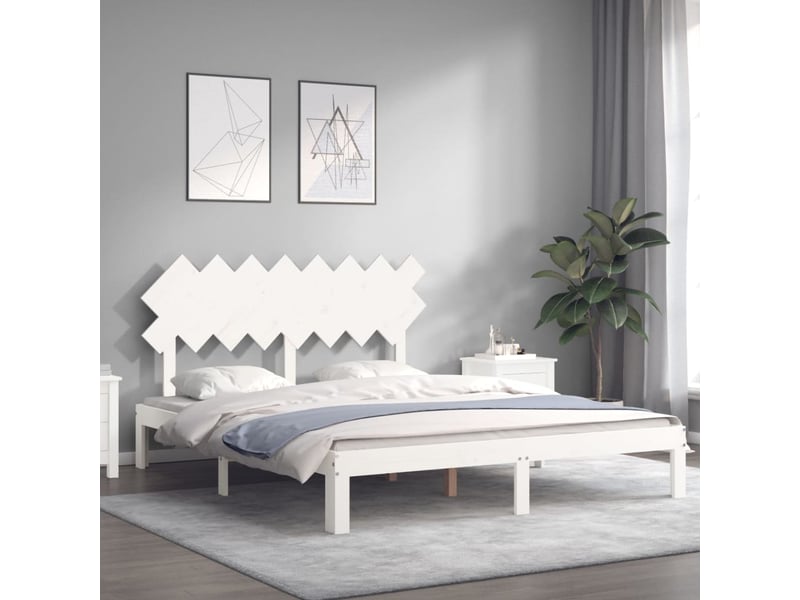  Lit double- lit adulte -  cadre de lit sans matelas blanc 160x200 cm bois de pin massif  - Conforama B