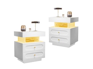 Table de chevet tcqpz led blanche 100 x 40 x 60 cm 2 tiroirs rangement ouvert panneau de particules