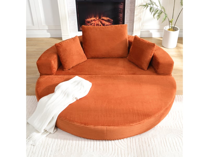  Canapé convertible en lit orange en velours côtelé, canapé-lit ovale 173 x 176 cm, 2 places pour salon et chambre  - Conforama C