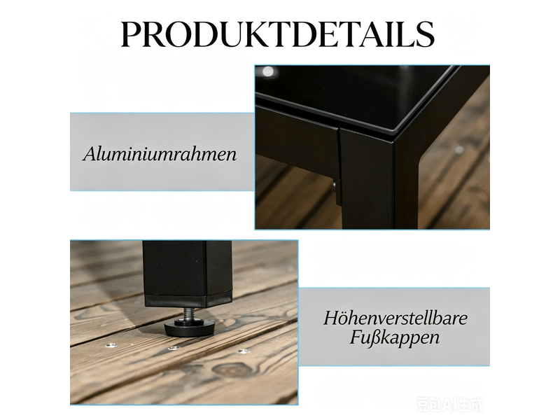  Table de jardin en aluminium et verre trempé 8 places noir 180 x 80 x 72 cm T5828P553706 - Conforama D