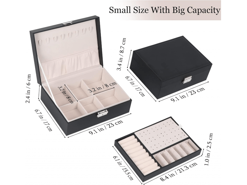  Boîte à bijoux pour femme, coffret à bijoux en cuir verrouillable de 2 couches organisateur à bijoux, petit jewelry stockage cas rangement(noir)  - Conforama B