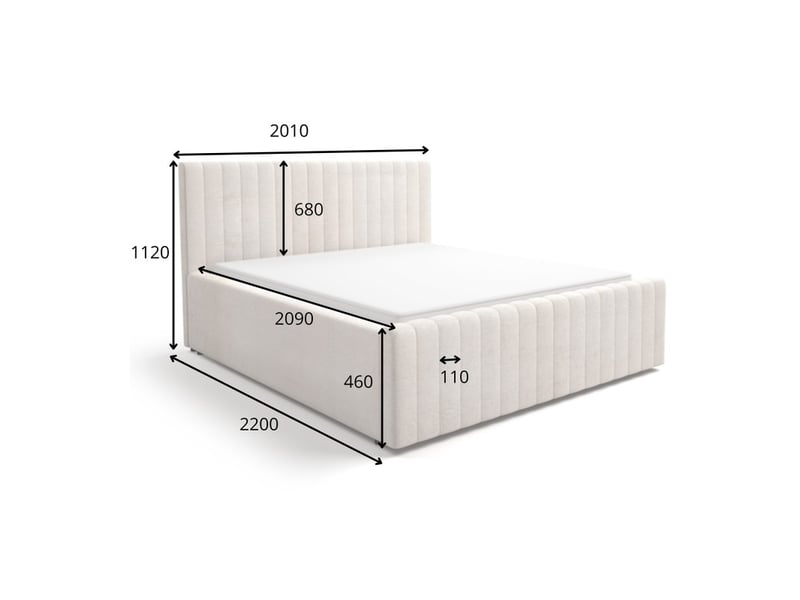  Lit coffre eloria 180x200 en tissu bouclé beige avec tête de lit capitonnée et sommier inclus  - Conforama D