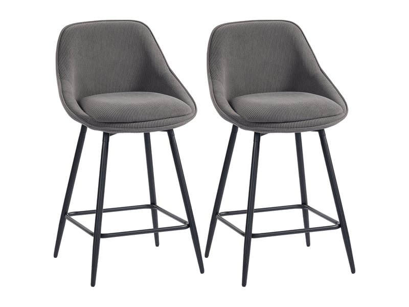  Ensemble de 2 tabourets de bar avec revêtement en velours côtelé et pieds en acier, chaises rembourrées pour îlot de cuisine, salle à manger, gris  - Conforama A