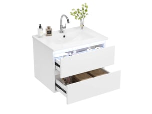 Meuble salle de bain suspendu 61 cm blanc laqué avec led capteur