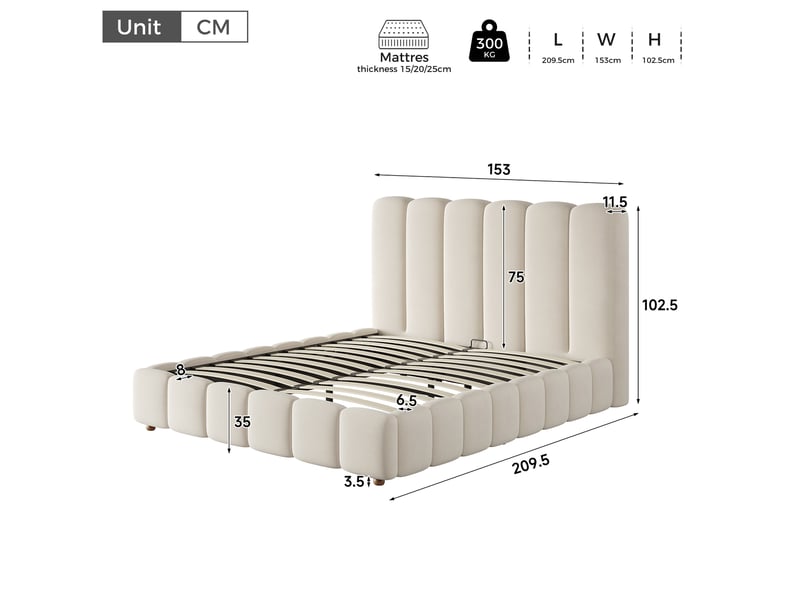  Lit coffre 140x190 cm hydraulique velours beige sans matelas  - Conforama E
