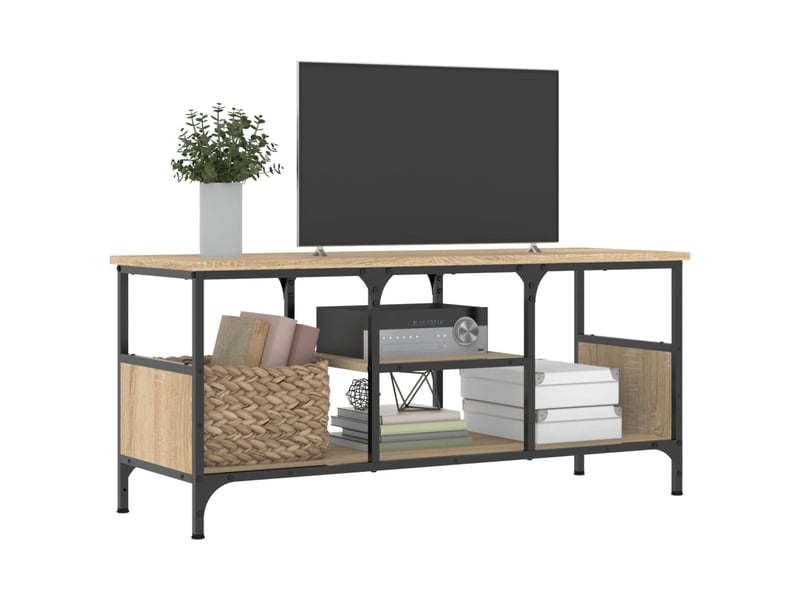  Meuble tv - banc tv - meuble de rangement chêne sonoma 100x35x45 cm bois d'ingénierie et fer  - Conforama C