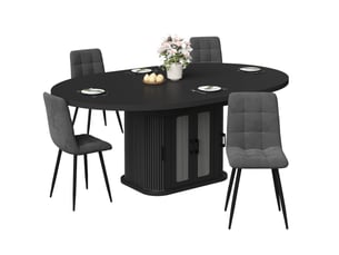 Table à manger extensible 118-158x118 cm pour 2 à 6 personnes, rangement caché, portes à rideau latérales, étagères réglables, mdf noir
