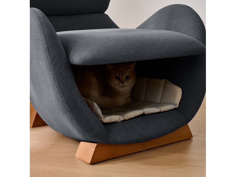  Fauteuil lounge gris en tissu avec niche intégrée pour votre petit compagnon, design requin-baleine et assise confortable  - Conforama D