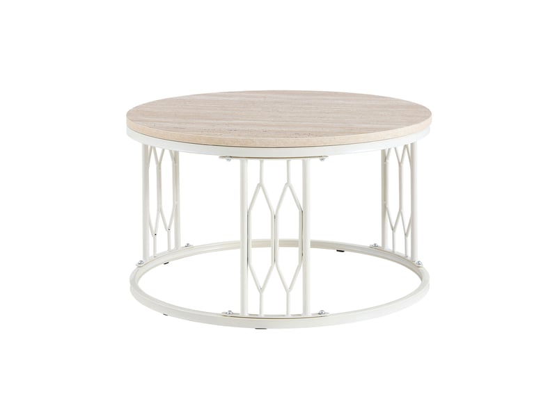  Table basse ronde avec plateau effet bois, structure en métal, base ouverte, pour salon, 70 × 40,5 cm  - Conforama A