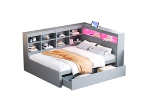 Lit avec rangement 140x200 cm <strong>MERAX</strong>  <strong>lit enfant gris</strong> coloris gris