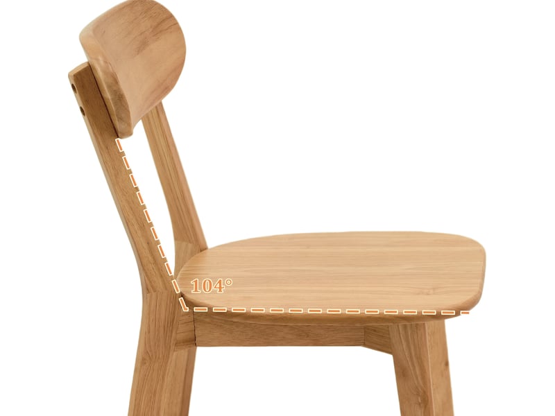  Chaise de salle à manger en bois massif avec dossier incurvé ergonomique et patins réglables, couleur bois  - Conforama E