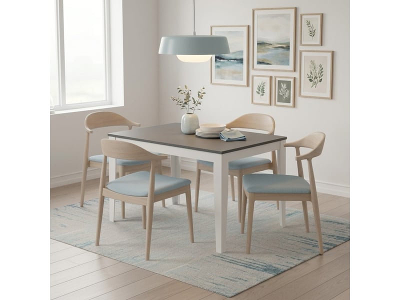 Table de salle à manger extensible avec piètement blanc 156316x90 moon - gris - Conforama B