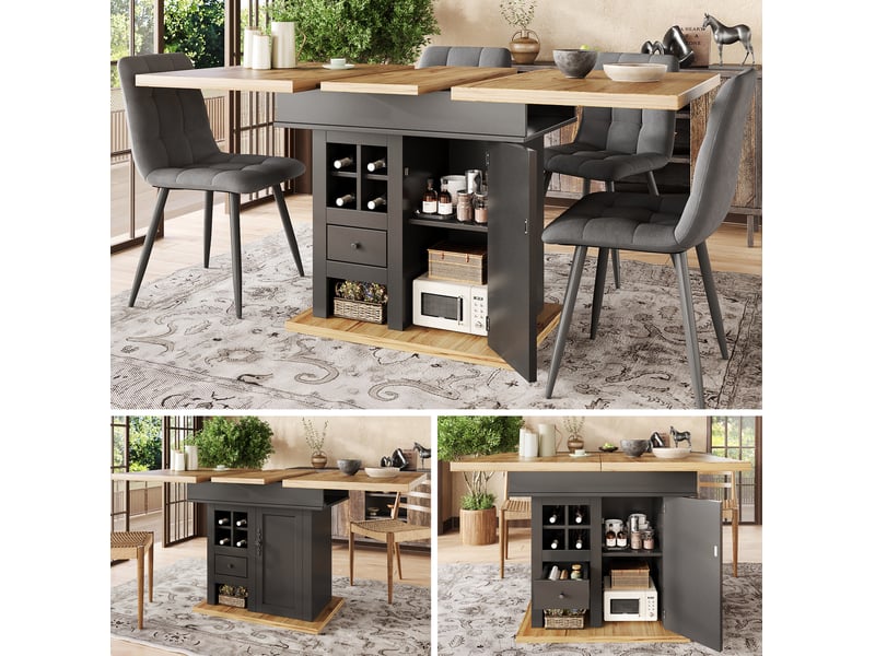 Table extensible, 110-140x80x75 cm, avec espace de rangements réglables, design moderne, mdf, coloris noir et naturel - Conforama D