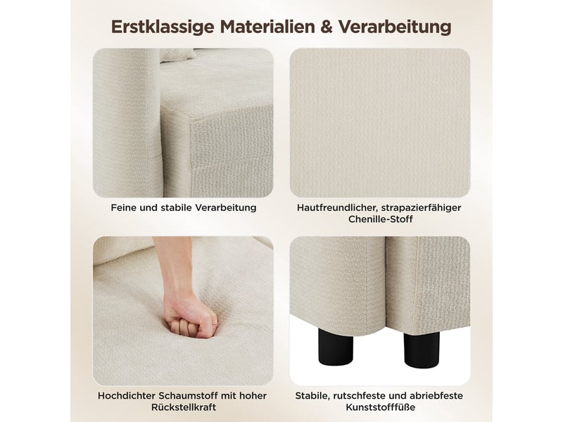  Canapé d'angle 3 places tissu chenille beige clair avec méridienne  - Conforama E