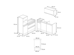 Vicco cuisine, anthracite campagnechêne doré, 160cm sans plan de travail