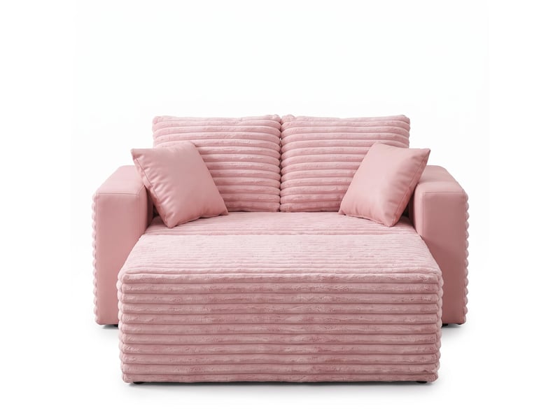  Fauteuil 2 places - 135x128x86 cm - lit convertible chaiselongue surdimensionnée avec porte-gobelets et velours - rose  - Conforama A